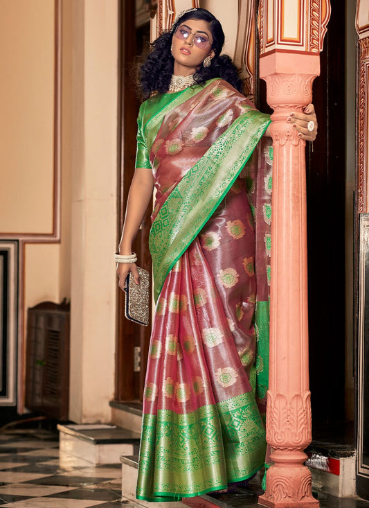 Contemporary Organza Red Jacquard Work Saree