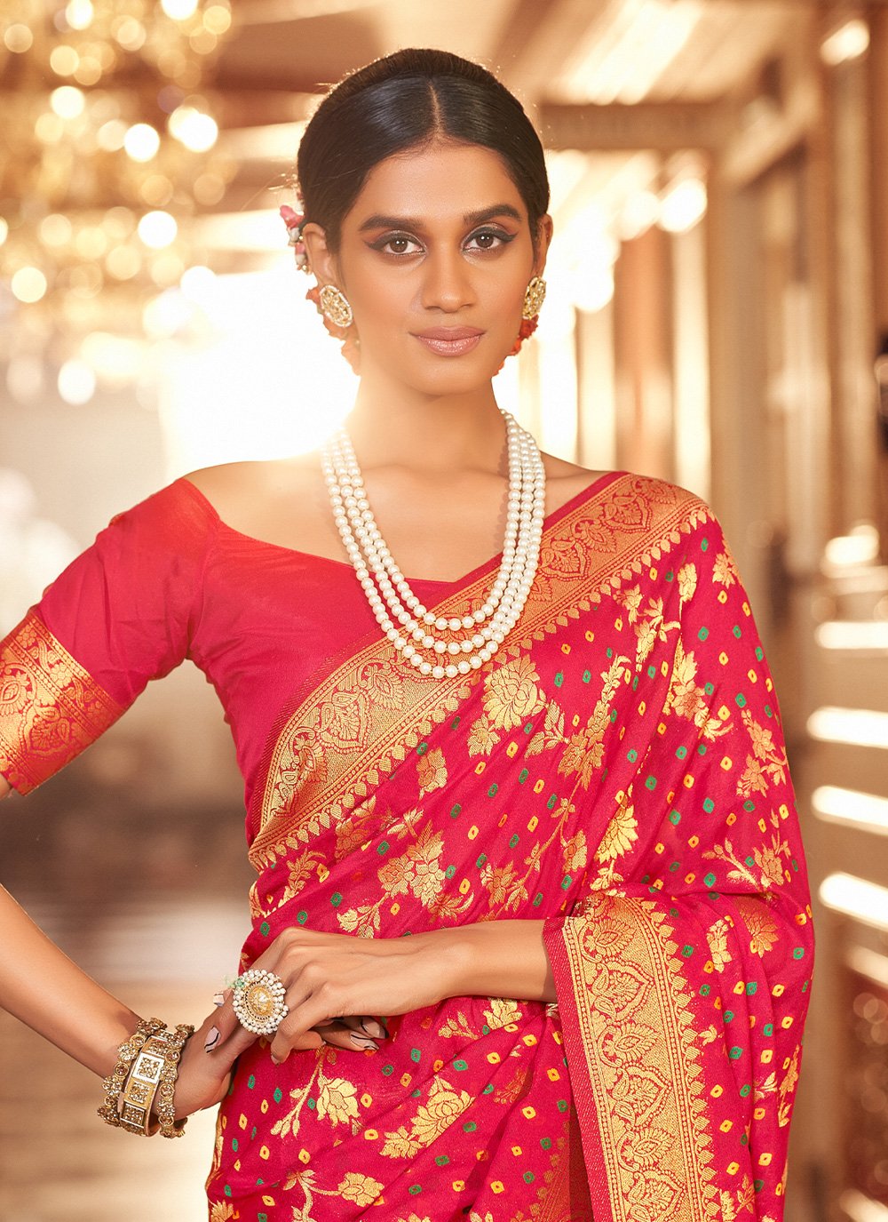 Classic Chiffon Red Jacquard Work Saree