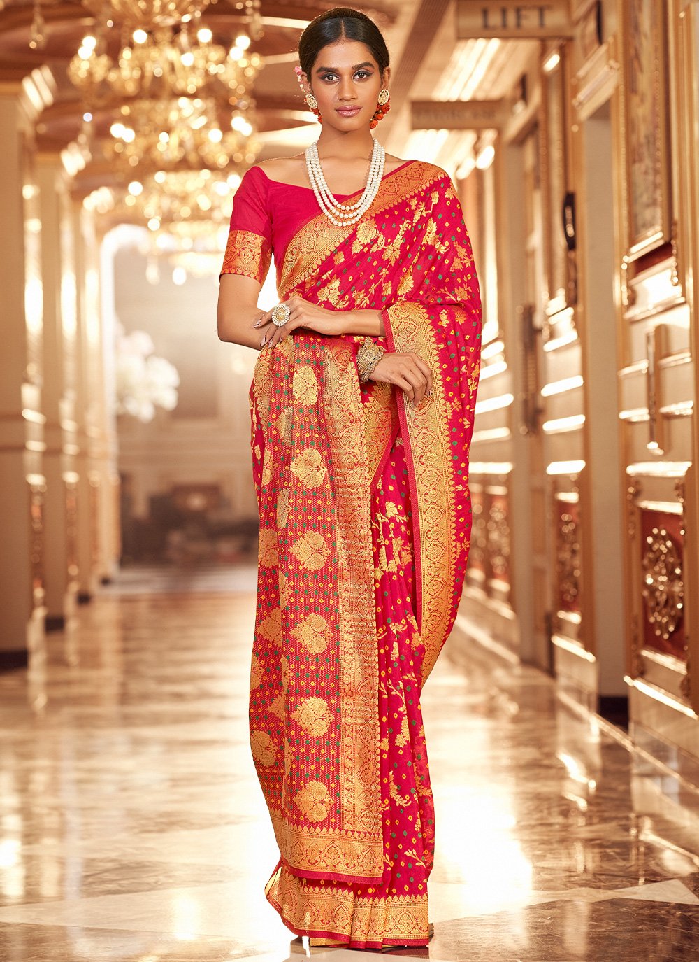 Classic Chiffon Red Jacquard Work Saree