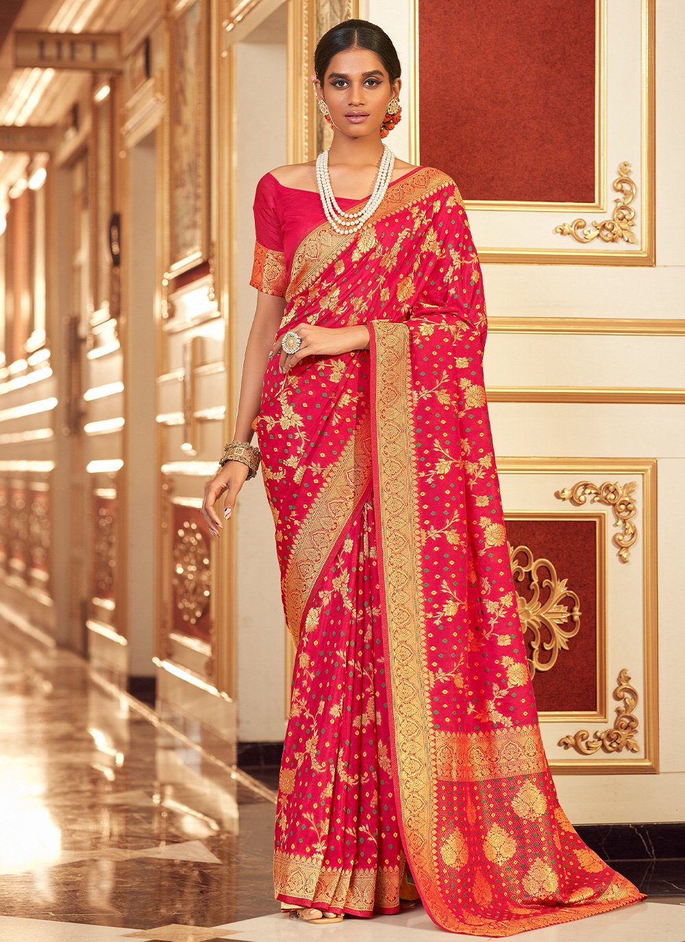 Classic Chiffon Red Jacquard Work Saree