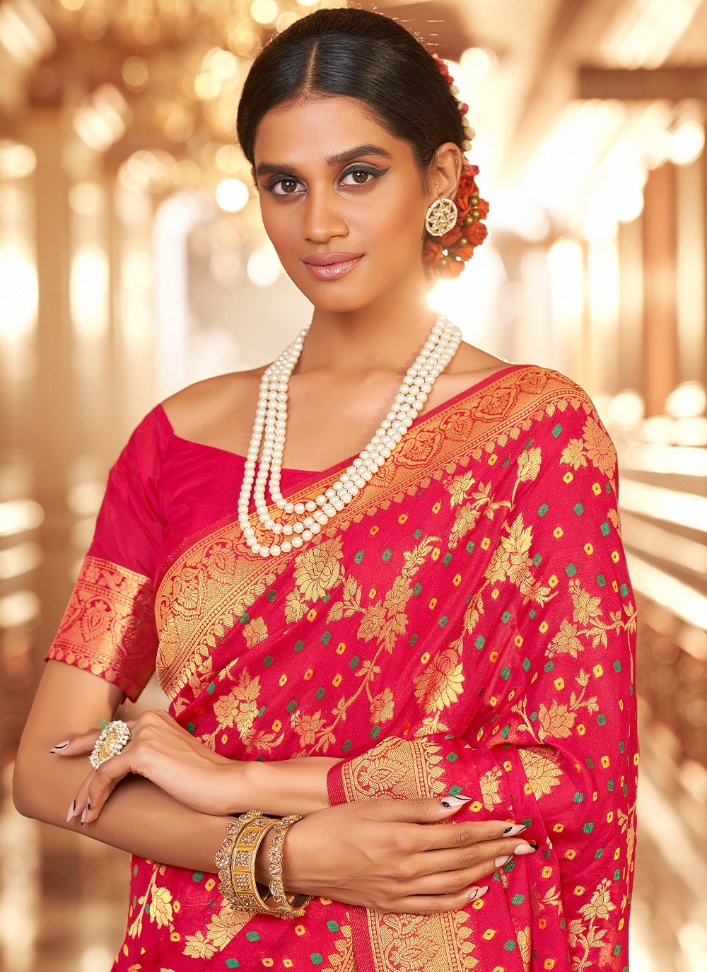 Classic Chiffon Red Jacquard Work Saree