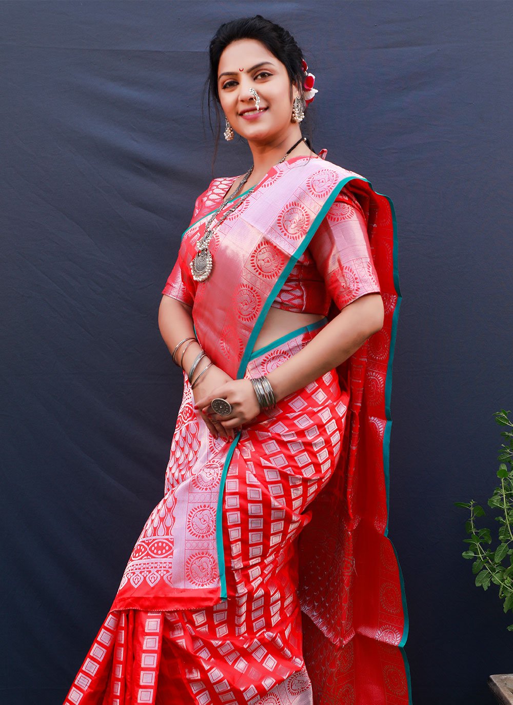 Traditional Saree Kanchipuram Silk Red Jacquard Work Saree