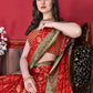 Contemporary Katan Silk Red Patch Border Saree