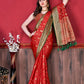 Contemporary Katan Silk Red Patch Border Saree