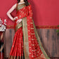 Contemporary Katan Silk Red Patch Border Saree