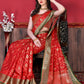 Contemporary Katan Silk Red Patch Border Saree
