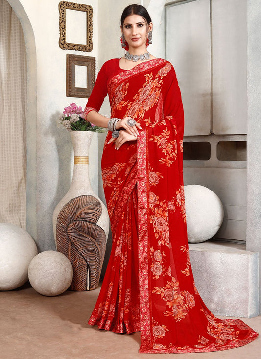 Classic Satin Red Lace Saree