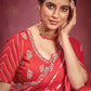 Designer Georgette Satin Silk Red Embroidered Saree