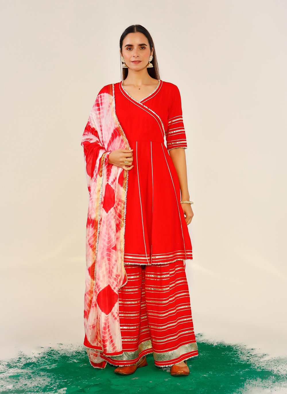 Sharara Set Rayon Red Lace Salwar Kameez
