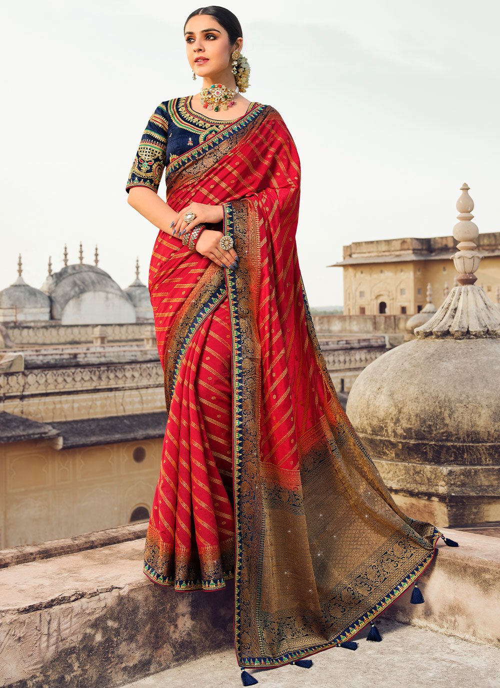 Trendy Saree Fancy Fabric Red Embroidered Saree