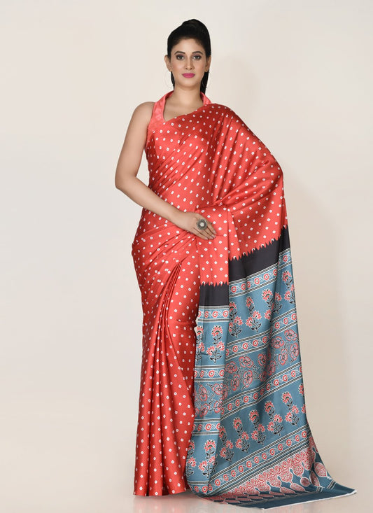 Designer Satin Red Digital Print Saree