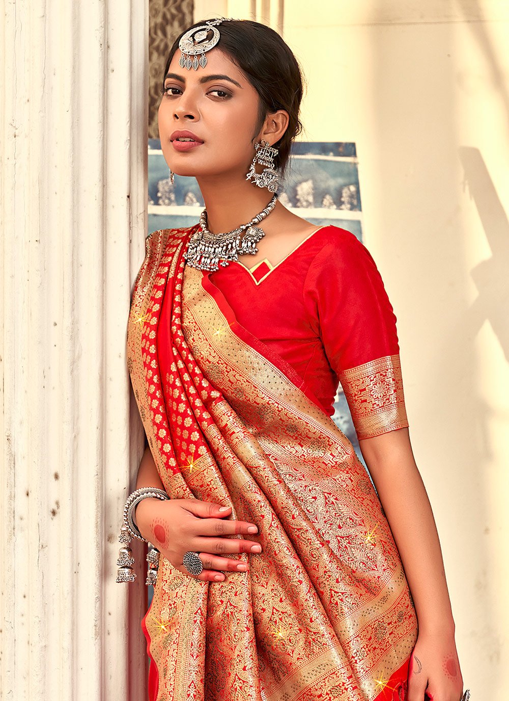 Traditional Saree Banarasi Silk Red Weaving Saree