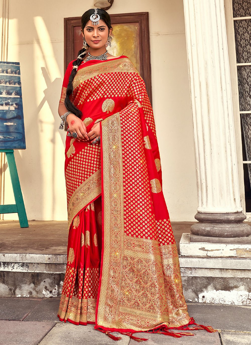 Traditional Saree Banarasi Silk Red Weaving Saree