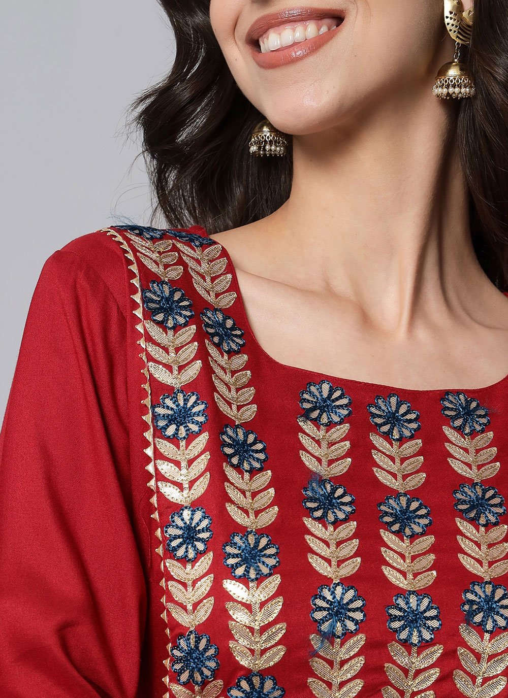 Designer Kurti Rayon Viscose Red Embroidered Kurtis