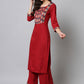 Designer Kurti Rayon Viscose Red Embroidered Kurtis