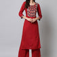 Designer Kurti Rayon Viscose Red Embroidered Kurtis