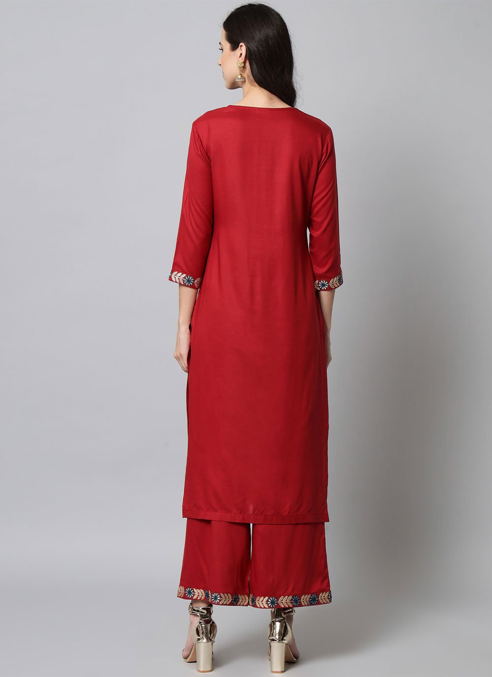 Designer Kurti Rayon Viscose Red Embroidered Kurtis