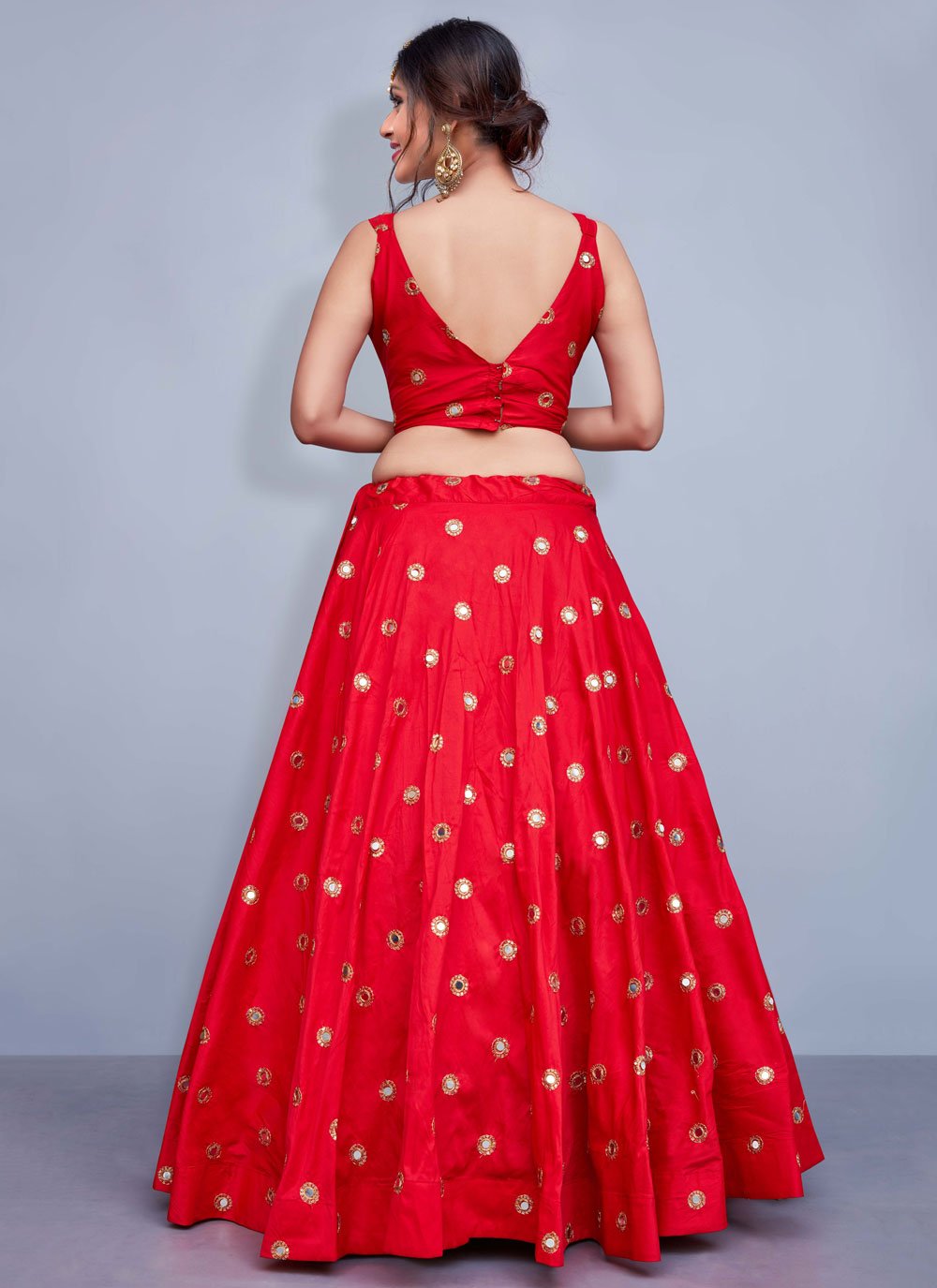 A Line Lehenga Tafeta Silk Red Embroidered Lehenga Choli