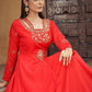 Gown Muslin Red Embroidered Gown