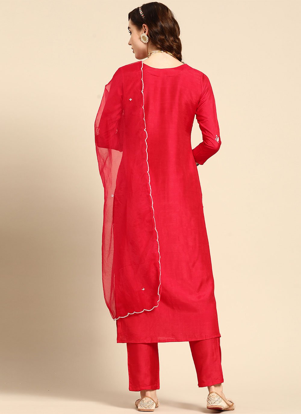 Salwar Suit Muslin Red Embroidered Salwar Kameez