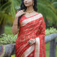 Classic Organza Silk Red Strips Print Saree