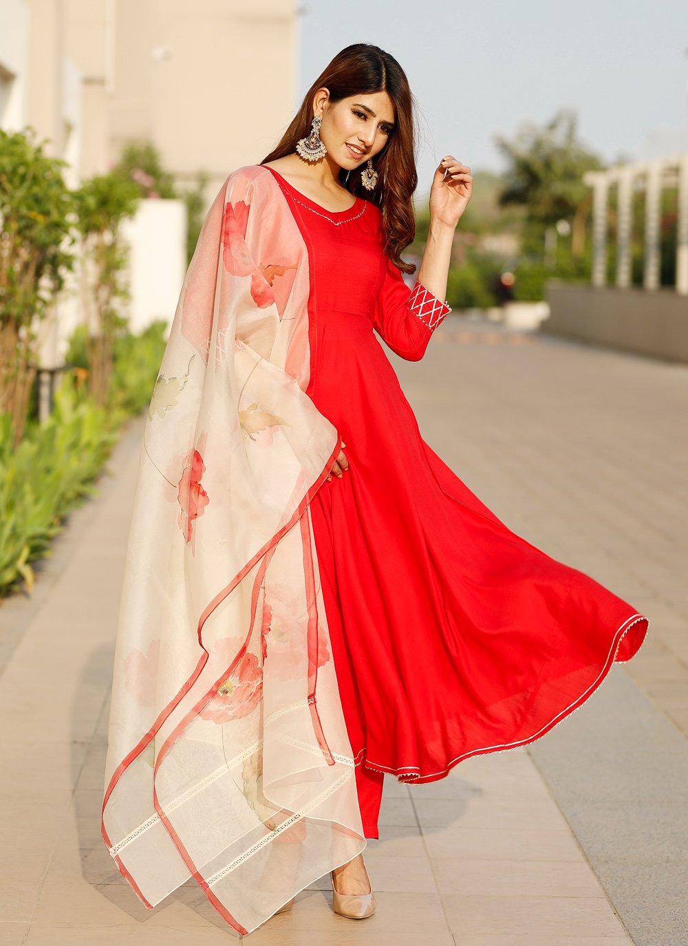 Pant Style Suit Rayon Red Lace Salwar Kameez