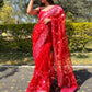 Designer Organza Red Embroidered Saree
