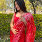 Designer Organza Red Embroidered Saree