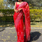 Designer Organza Red Embroidered Saree