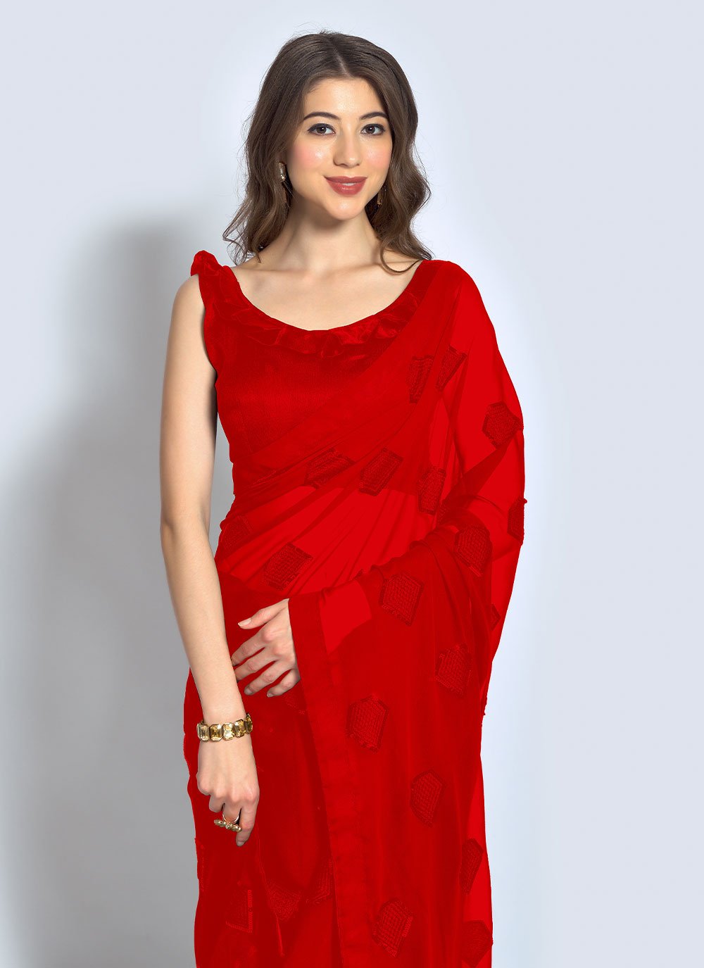 Designer Georgette Red Sequins Saree