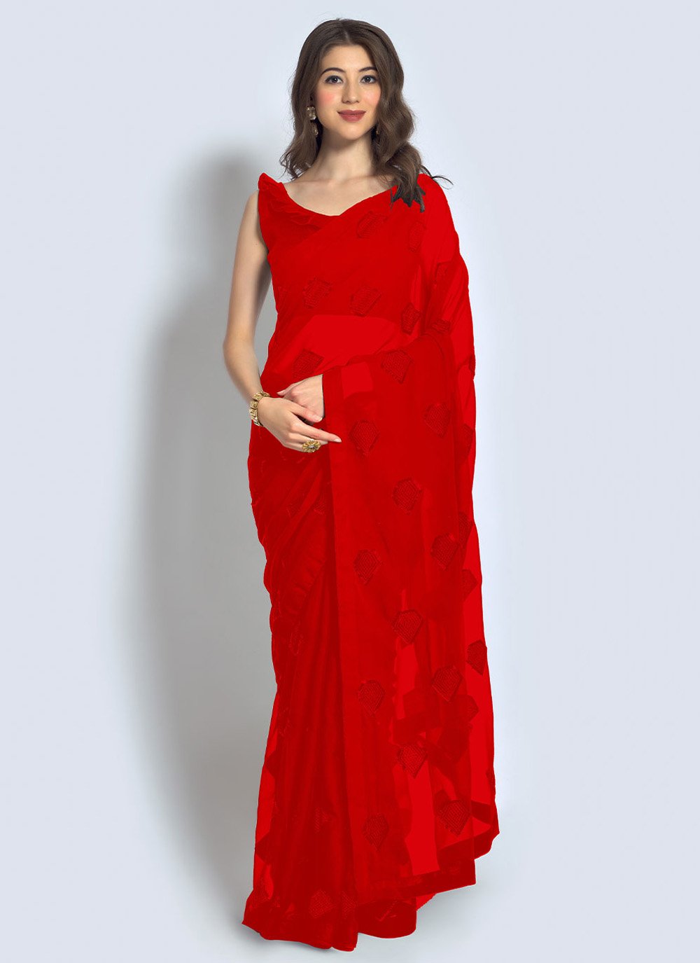 Designer Georgette Red Sequins Saree