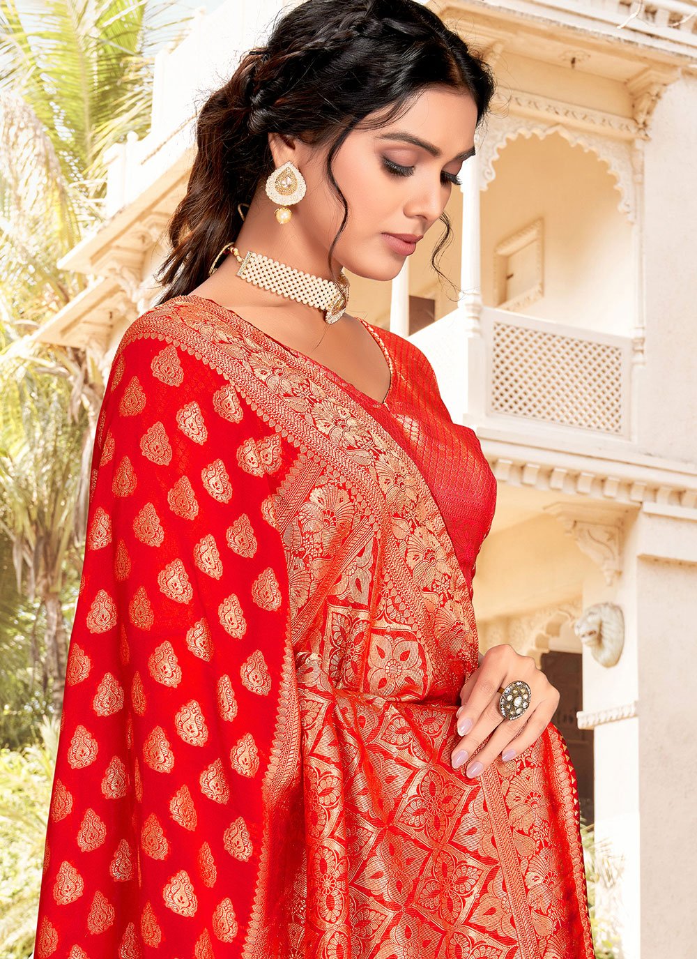 Traditional Saree Silk Red Patch Border Saree