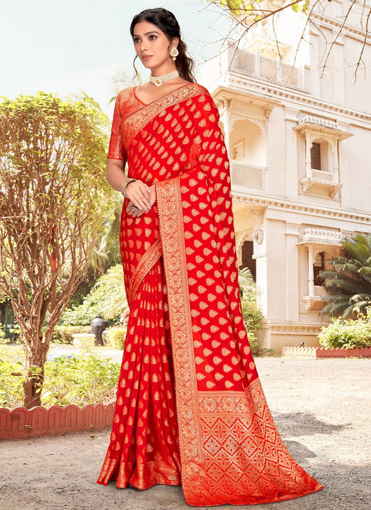 Traditional Saree Silk Red Patch Border Saree