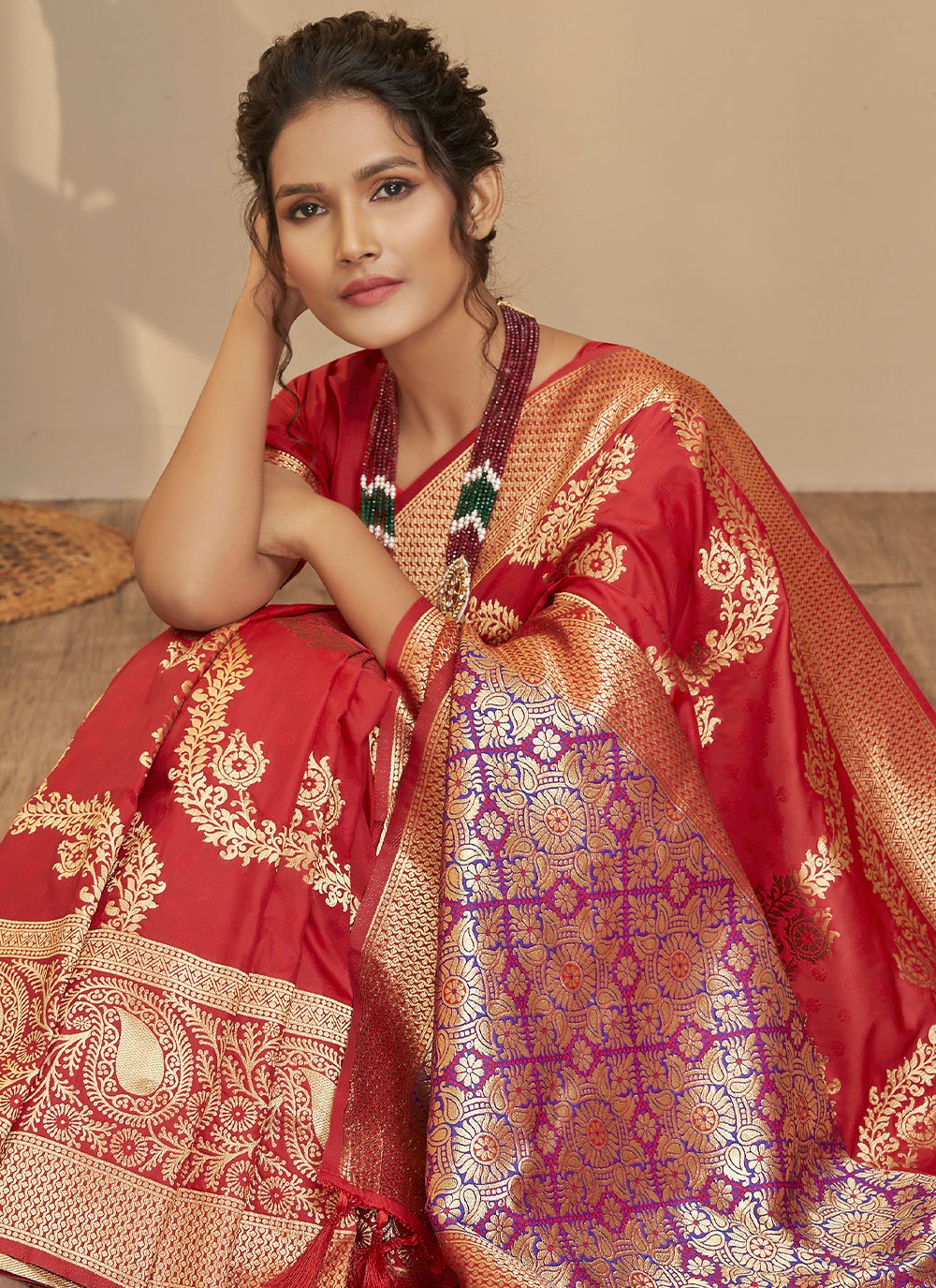 Trendy Saree Silk Red Weaving Saree