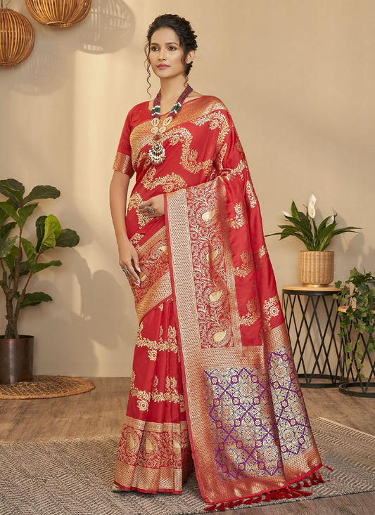 Trendy Saree Silk Red Weaving Saree