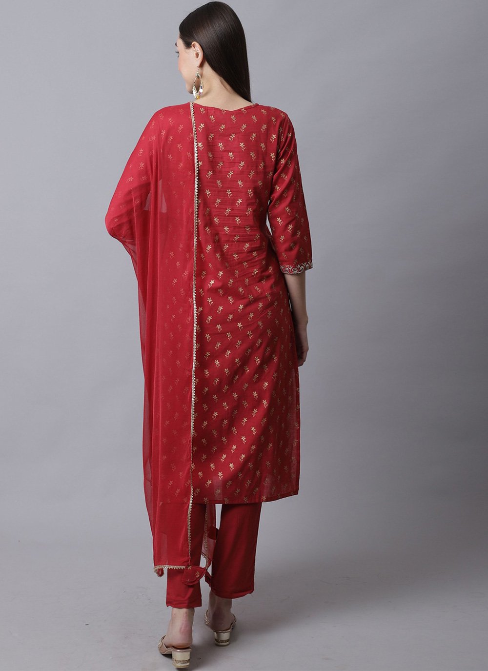 Salwar Suit Cotton Red Embroidered Salwar Kameez