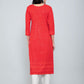 Party Wear Kurti Rayon Red Chikankari Work Kurtis