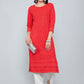Party Wear Kurti Rayon Red Chikankari Work Kurtis