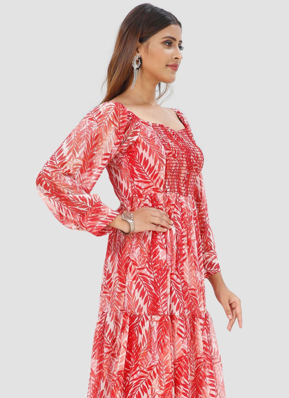 Party Wear Kurti Chiffon Red Print Kurtis