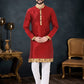 Kurta Pyjama Silk Red Patch Border Mens