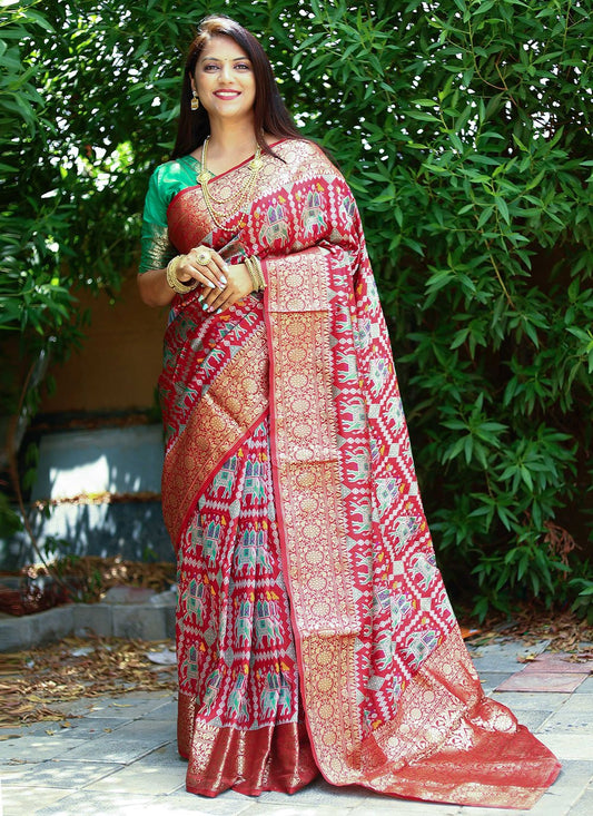 Trendy Saree Patola Silk Red Weaving Saree