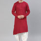 Dhoti Kurta Blended Cotton Red Plain Mens