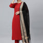 Pant Style Suit Crepe Silk Red Plain Salwar Kameez
