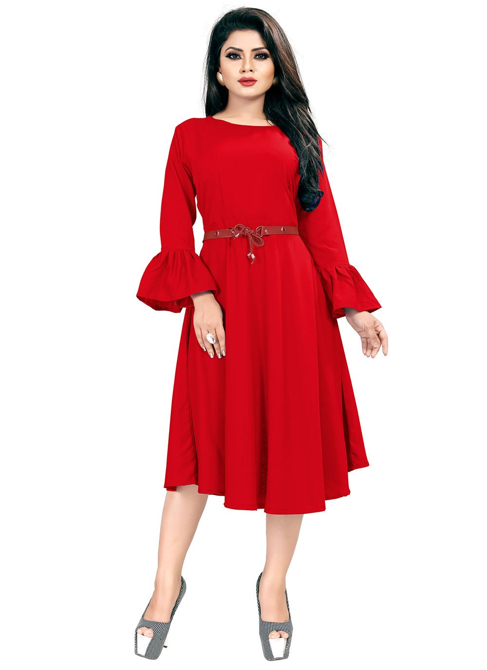 Designer Kurti Rayon Red Plain Kurtis