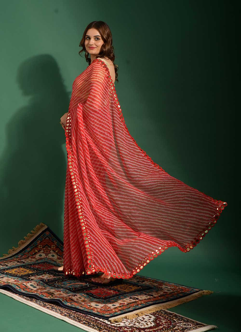 Casual Chiffon Red Mirror Saree