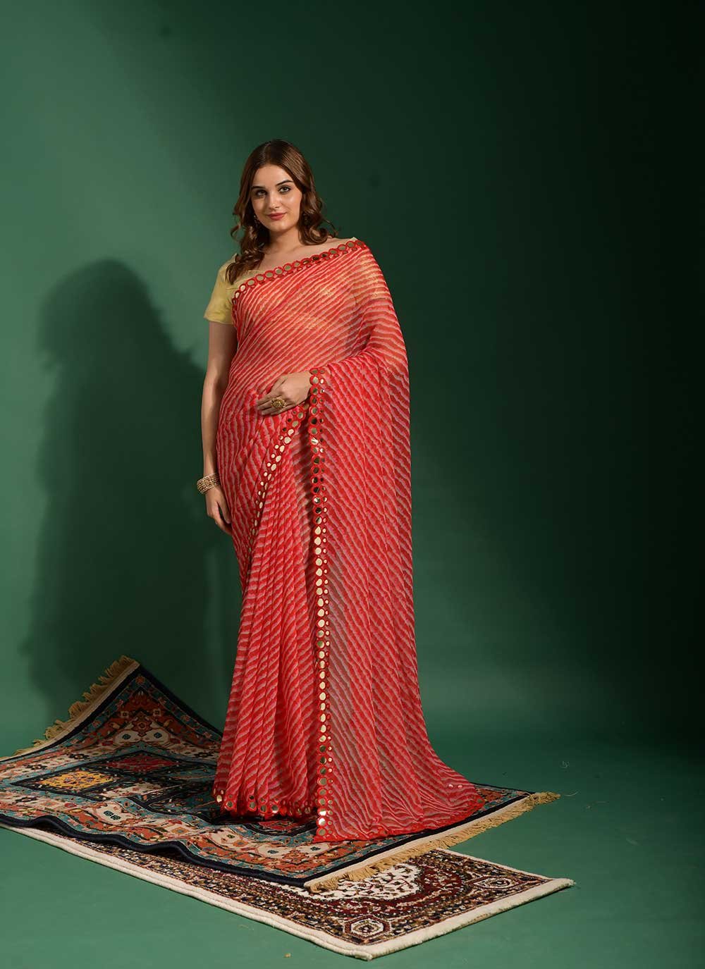 Casual Chiffon Red Mirror Saree