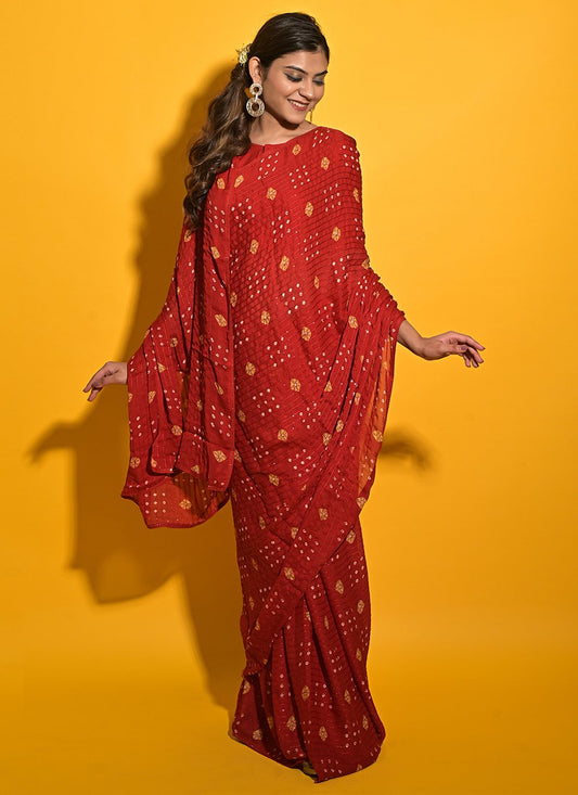 Casual Chiffon Red Print Saree