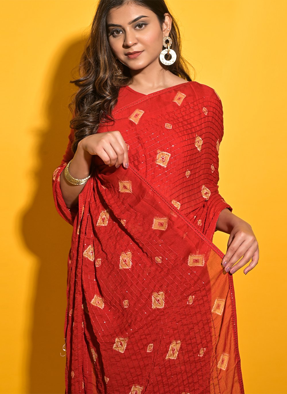 Classic Chiffon Red Print Saree