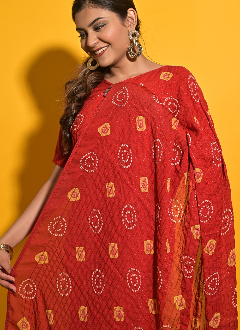 Contemporary Chiffon Red Print Saree