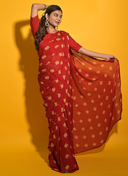 Classic Chiffon Red Print Saree